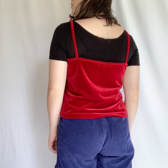 VTG 90s Red Velvet Black Sparkle Camisole Tank L - Picture 5 of 6